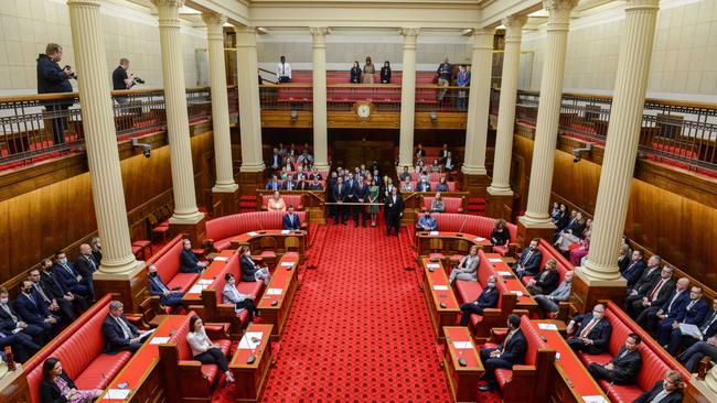 Members from both Houses in the Legislative Council during the opening of the 55th Parliament. Picture: Brenton Edwards