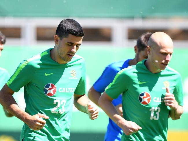 Much of Australia’s attack is driven through midfield pair Tom Rogic (L) and Aaron Mooy (R). Pic: AAP