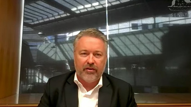 Qantas Domestic chief executive Markus Svensson fronted the senate hearing by video link on Monday. Picture: YouTube