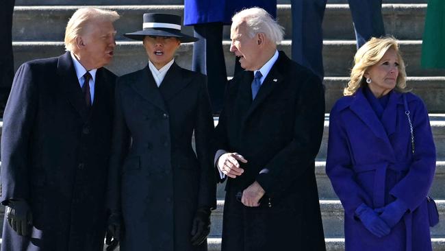 President Donald Trump, First Lady Melania Trump, former President Joe Biden and former First Lady Jill Biden stand during a farewell ceremony outside the US Capitol following Donald Trump's inauguration. Picture: AFP