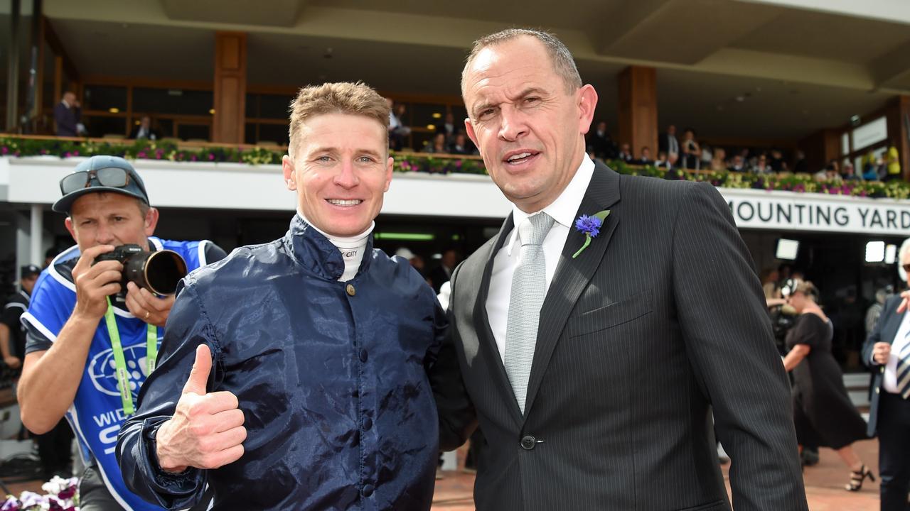 Chris Waller (right) has five runners in this year’s race. (Photo by George Sal/Racing Photos via Getty Images)