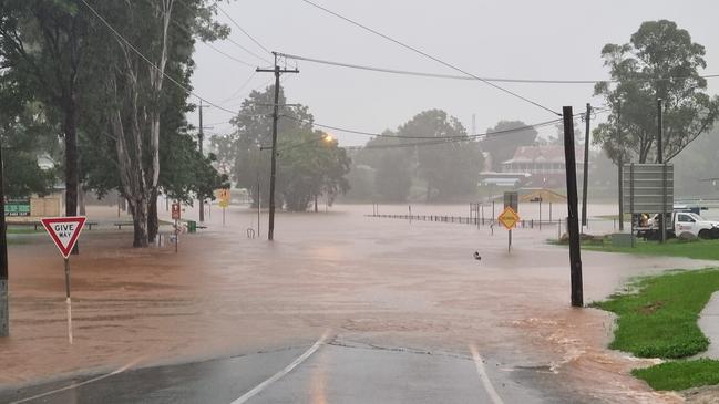 Parts of Gympie have flooded following a torrential downpour causing the Mary River to rise three metres overnight. Pictured here is Brisbane Rd at Monkland, near the One Mile ovals. Photo: John Clough