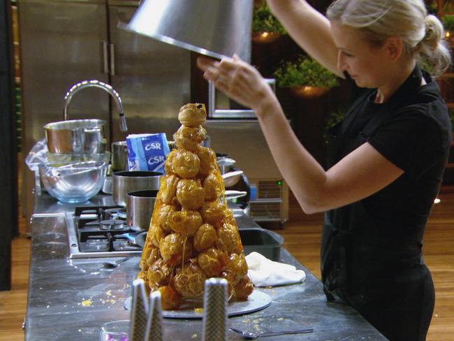 Without a recipe ... MasterChef contestant Kira Westwick unveils her croquembouche.