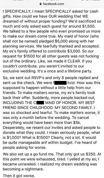 She really didn’t get why people didn’t want to give them $1500. Picture: Reddit