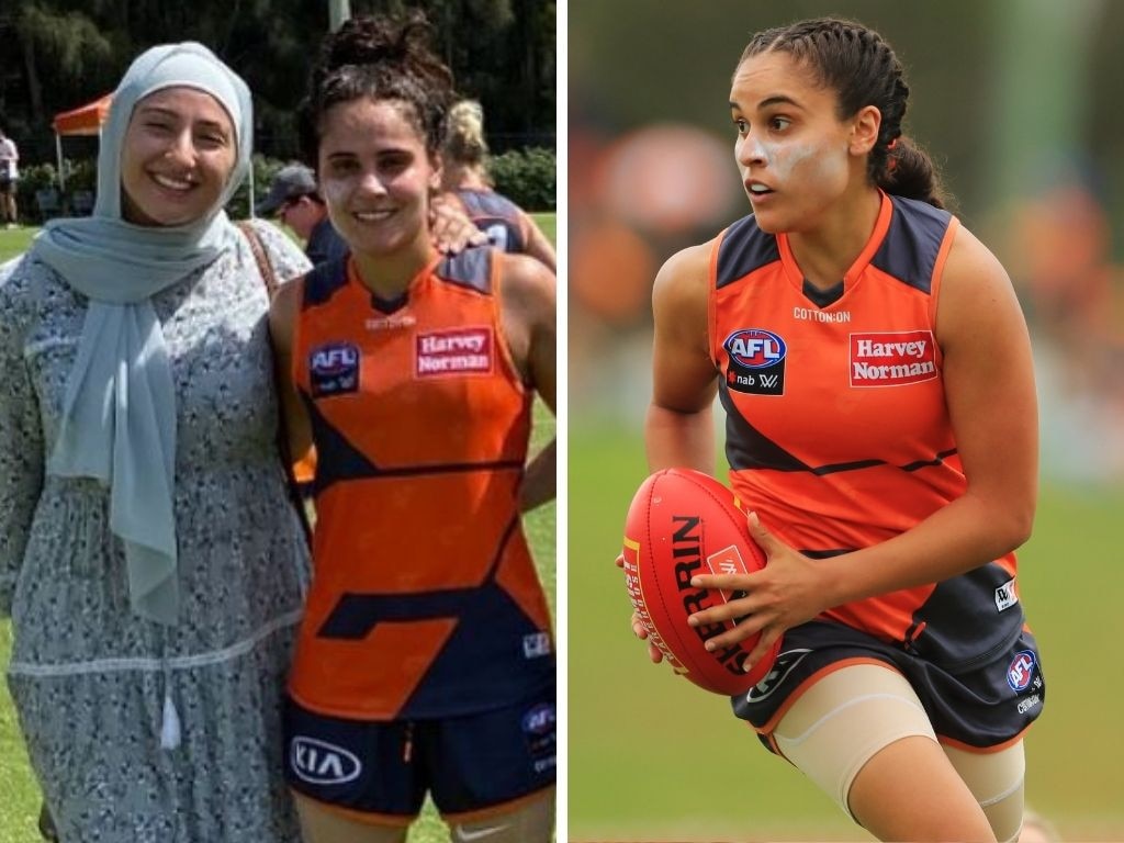 Haneen Zreika will not play this weekend after deciding not to wear the team’s pride jumper on religious grounds. Pictures: Instagram, Getty Images