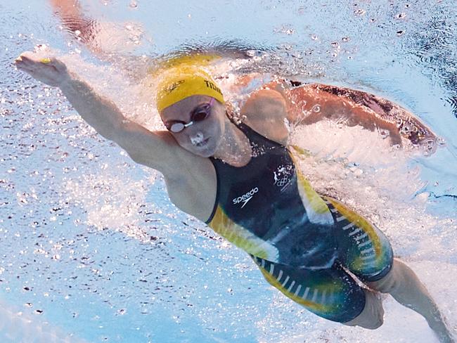 NANTERRE, FRANCE - JULY 29: (EDITORS NOTE: Image was captured using an underwater robotic camera.) Mollie O'Callaghan and Ariarne Titmus of Team Australia compete in the WomenÃ¢â¬â¢s 200m Freestyle Final on day three of the Olympic Games Paris 2024 at Paris La Defense Arena on July 29, 2024 in Nanterre, France. (Photo by Maddie Meyer/Getty Images)