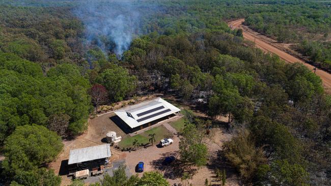 Smoke from the bushfire in Noonamah, which surrounded the Hopkins’ home on Monday night. Picture: Che Chorley