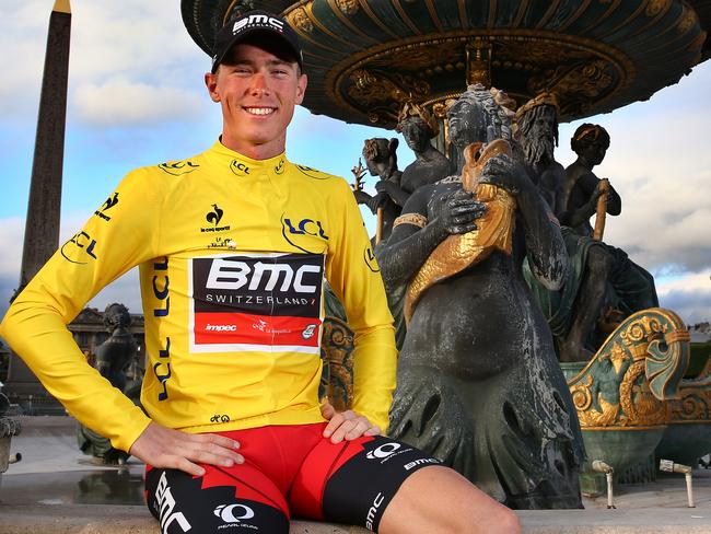 South Australian Rohan Dennis near the Paris Oblesk after the final stage of the Tour de France on the Champs Elysees earlier this year. Photo: Sarah Reed.