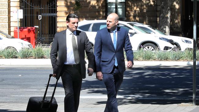 Sam Duluk (right) with lawyer Domenic Agresta. Mr Duluk is yet to plead to one count of assault. Picture: NCA Newswire/Dean Martin