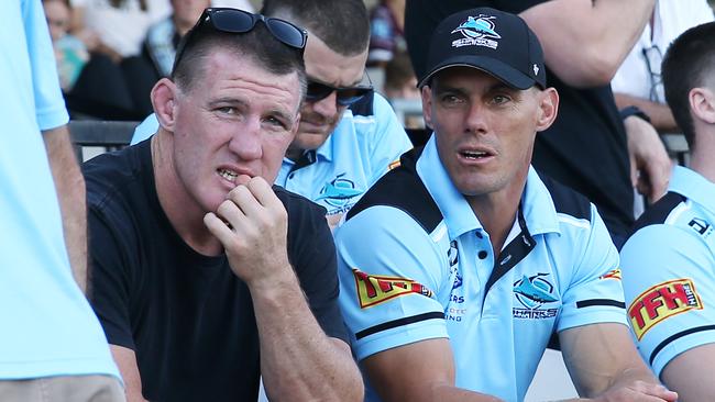 Paul Gallen (L) with Sharks coach John Morris. Picture: Matt Blyth/Getty