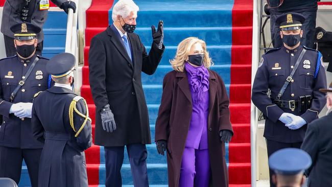 Bill Clinton and Hillary Clinton arriving for the inauguration. Picture: Getty Images.