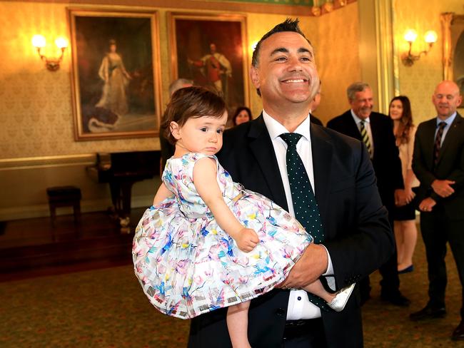 John Barilaro was all smiles with daughter Sofia, 1. Picture: Stephen Cooper