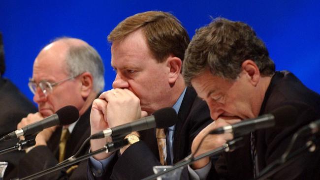 John Howard, Peter Costello and Senator Robert Hill at the Liberal Party National Convention in Adelaide in June 2003.