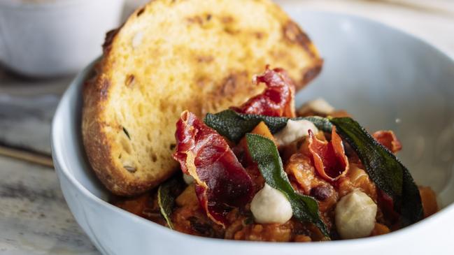 Slow-cooked winter veg and beans at Elk Espresso, Broadbeach.