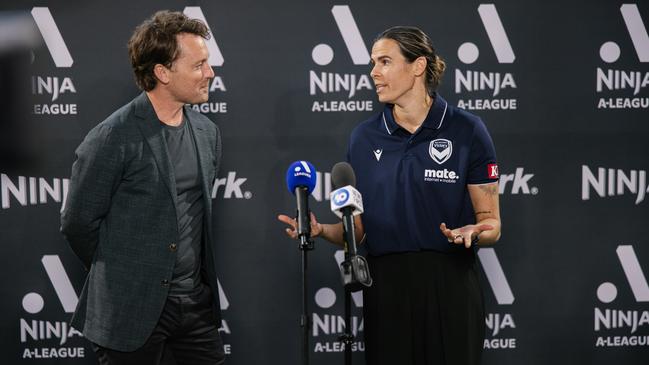 Former Matilda and current Melbourne Victory goalkeeper Lydia Williams at the launch of the new Ninja A-League. Picture: William Bleakley