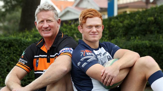 Rugby League great Steve Edmed from Balmain Tigers with his son Tane Edmed.