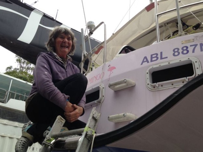 The inspiration Mary “Flamingo” Bergstrum, who does all the work on her 30-foot boat. She says the Flamingo is light pink “so it stands out from the blokes”