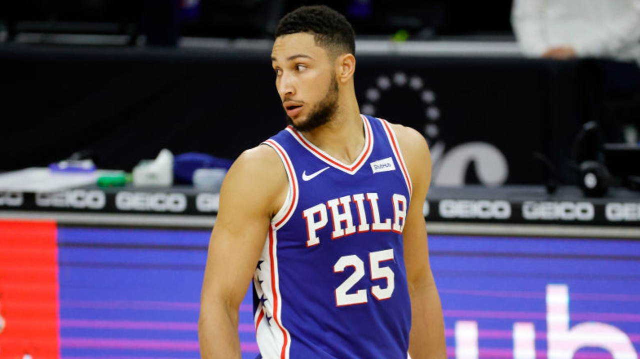 PHILADELPHIA, PENNSYLVANIA - DECEMBER 29: Ben Simmons #25 of the Philadelphia 76ers looks on during the fourth quarter against the Toronto Raptors at Wells Fargo Center on December 29, 2020 in Philadelphia, Pennsylvania. NOTE TO USER: User expressly acknowledges and agrees that, by downloading and or using this photograph, User is consenting to the terms and conditions of the Getty Images License Agreement. (Photo by Tim Nwachukwu/Getty Images)
