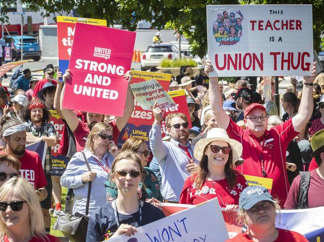 Tasmanian public sector unions march and rally at Hobart. Picture: Chris Kidd