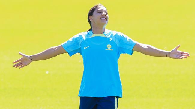 Sam Kerr at training in Brisbane on Friday. Picture: Adam Head