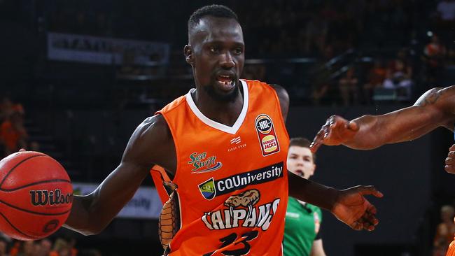 Taipans' Majok Deng takes the ball to the hoop in the National Basketball League (NBL) match between the Cairns Taipans and the New Zealand Breakers, held at the Cairns Convention Centre. PICTURE: BRENDAN RADKE