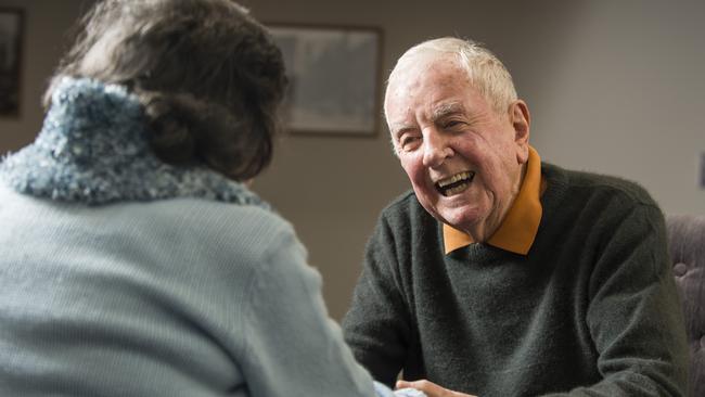 John Gilmour at Japrar Central Park aged care in Windsor taking part in a laughter yoga session. Picture: Eugene Hyland