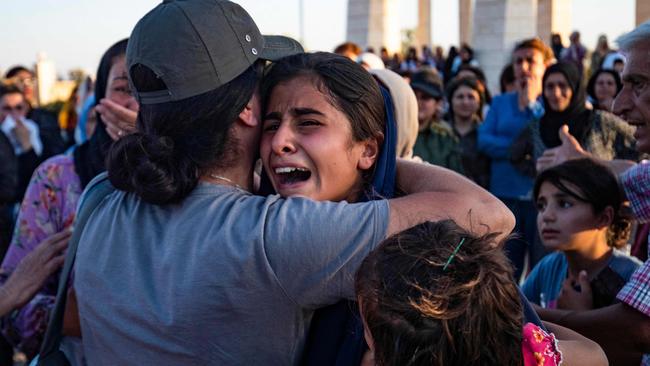 A woman on Thursday mourns a fighter from the Syrian Democratic Forces killed in a Turkish drone strike on the northeastern town of Amuda. Picture: AFP