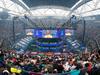 (FILES) In this file photo taken on July 27, 2019 Richard Tyler Blevins (on screen), aka Ninja, speaks to the crowd at the start of the 2019 Fortnite World Cup Finals - Round Two  at Arthur Ashe Stadium, in New York City. - Fortnite rejoiced on October 15, 2019 as a new chapter began, freeing them from staring at a black hole that marked the end of the last one. "Drop into a New World Fortnite Chapter 2 is available now. Share your #FirstDrop!," Fortnite tweeted.On Sunday, an asteroid blew up the Fortnite virtual world, where users must search for weapons and other resources while eliminating other players -- all while trying to stay alive. (Photo by Johannes EISELE / AFP)