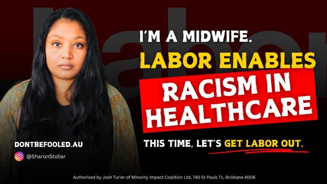 One of advertisements the Minority Impact Coalition is running against federal Labor ahead of the election.