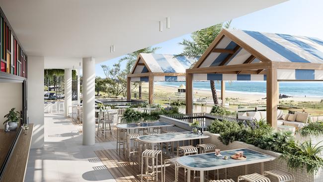 Artist impression of KTQ's Kirra Point precinct development, featuring the new-look Kirra Beach Hotel and Kirra Beach House