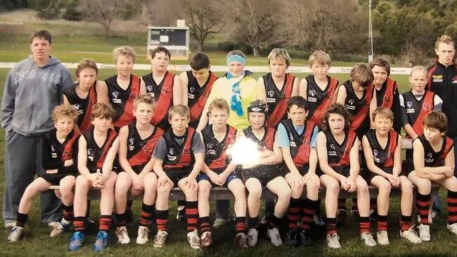 Zach Merrett (in the helmet) playing for Cobden Under 12s. Picture: Fox Sports