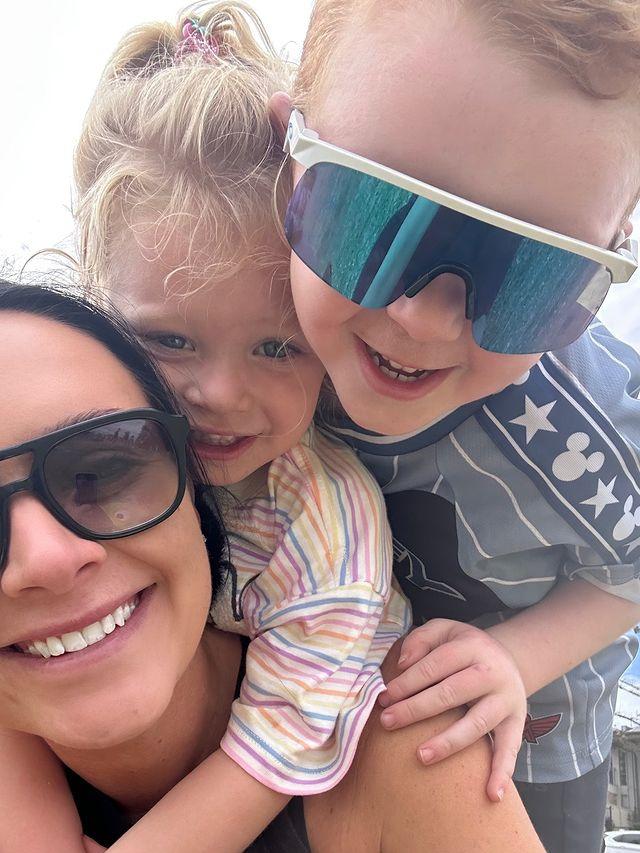 Melbourne defender Jake Lever's wife Jess took their kids to the Semaphore Kite Festival on the weekend. Picture: Instagram