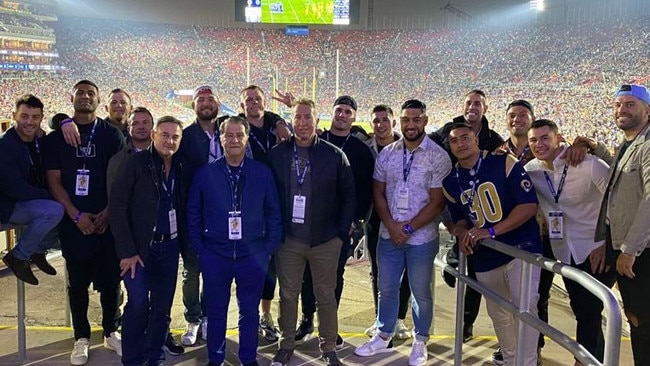 Nick Politis with the team at the LA Coliseum for a Chargers game.