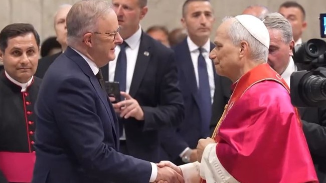 Anthony Albanese meets Pope Leo XIV after his inauguration. Picture: PMO
