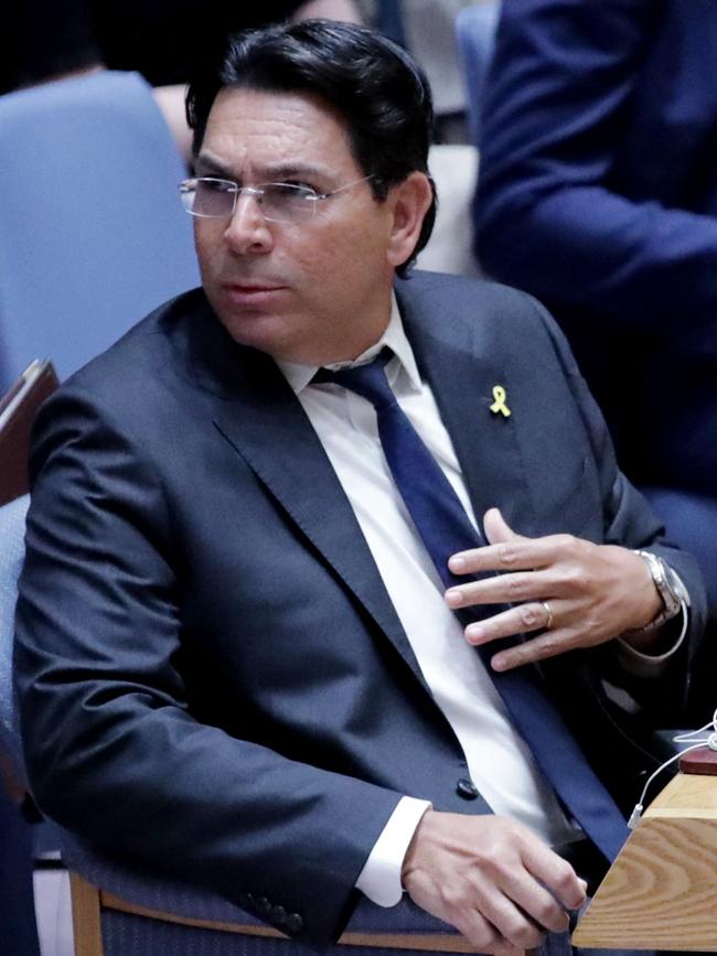 Israel’s ambassador Danny Danon at the Security Council meeting on Wednesday. Picture: AFP
