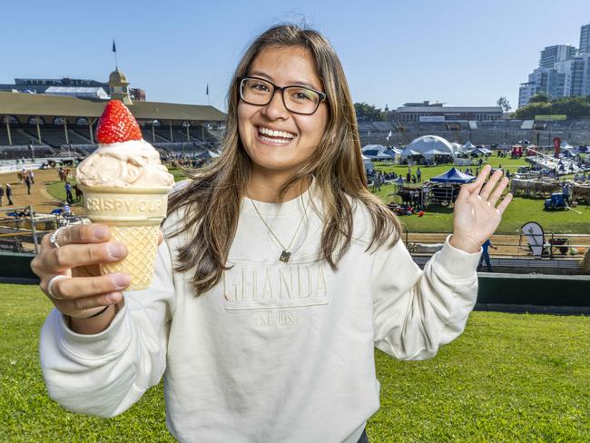 First Strawberry Sundae at day one of the Ekka Royal Queensland Show at Brisbane Showgrounds was purchased by Samantha Loy from Fitzgibbon, Saturday, August 12, 2023 - Picture: Richard Walker