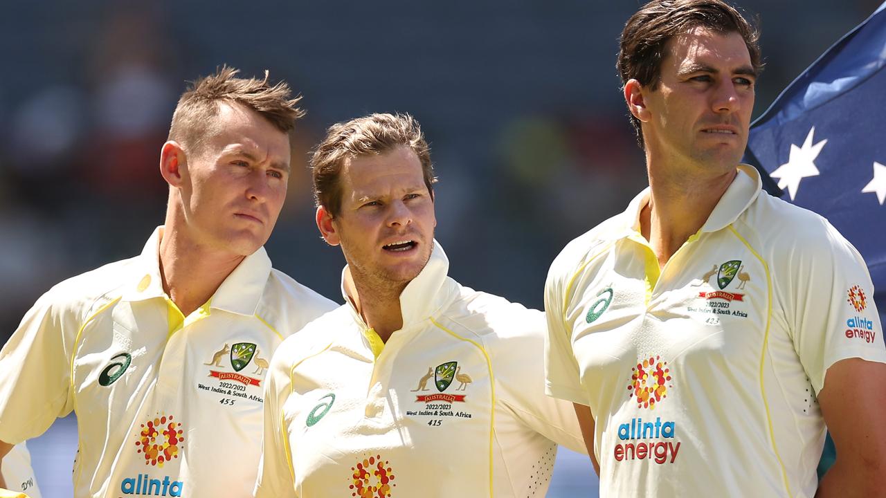 Marnus Labuschagne, Steve Smith and Pat Cummins.