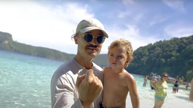 Riley Whitelum and his family found themselves surrounded by aggressive monkeys on Monkey Island in Thailand. Picture: Youtube/Sailing La Vagabonde