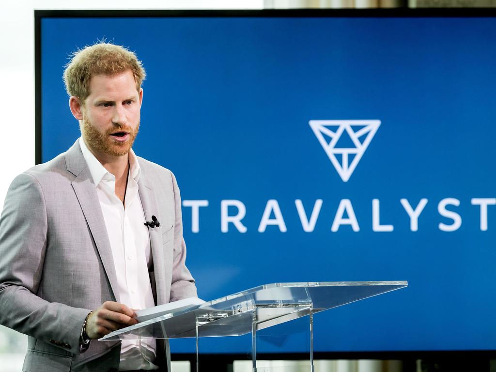 What should have been Harry’s shining moment, announcing his green travel initiative. Picture: Koen van Weel / ANP / AFP