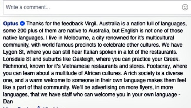 The post that sent Dan from Optus viral.