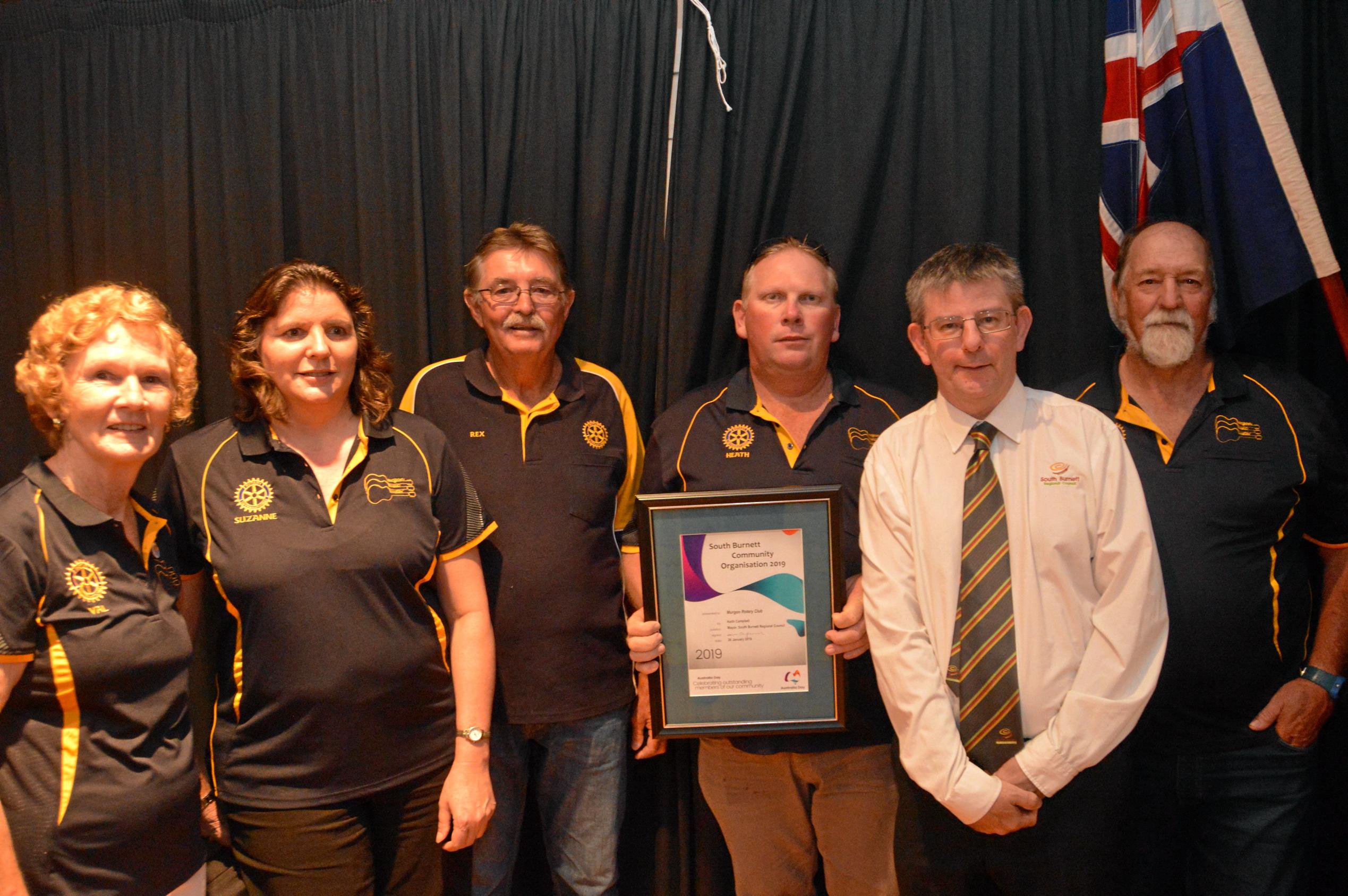 Winners of the South Burnett community organisation of the year award Murgon Rotary Club with South Burnett Regional Council CEO Mark Pitt at the South Burnett Australia Day awards. Picture: Claudia Williams