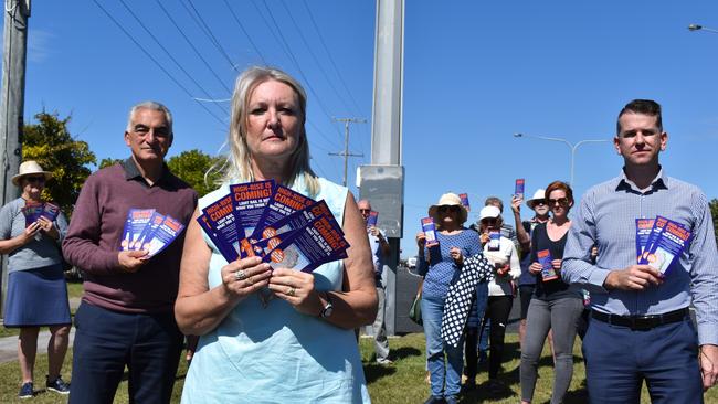 Sunshine Coast Councillor Joe Natoli, left, Mass Transit Action Group founder Tracey Goodwin-McDonald and Kawana MP Jarrod Bleijie pushed for more consultation.