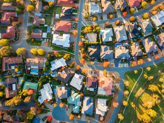 Typical Australian suburb from above in autumn