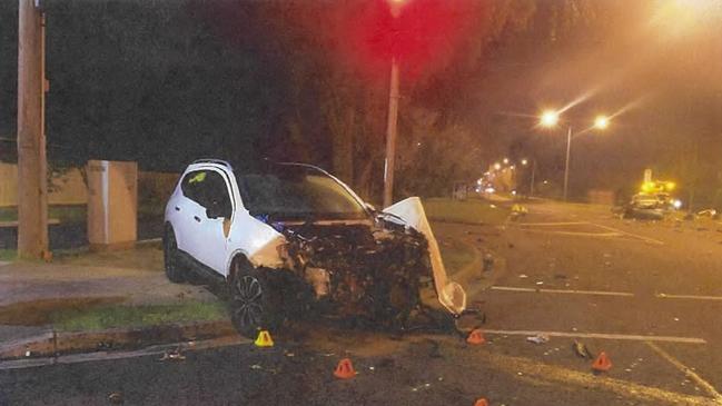 The Nissan Mathew Dyer’s Saab slammed into during a police pursuit at the intersection of Ferntree Gully Rd and Cambden Park Parade.