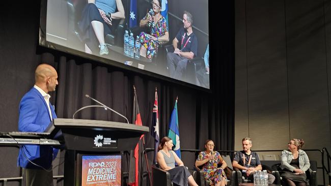 Speakers at the plenary session on Saturday, addressing the matter of shortfalls in the rural and remote maternity medical workforce in Queensland. The plenary session was part of the Rural Doctors Association of Queensland’s 33rd annual conference, Medicine in the Extreme. From left are Dr Jerry Alex, Dr Clare Walker, Dr Katrina Vogler, Dr Mike Hurley, and Ms Davina Nunan. Picture: Supplied