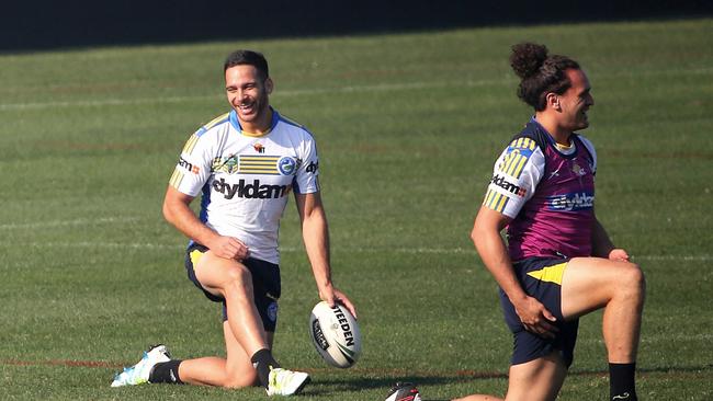 Corey Norman (left) at Eels training on Sunday.