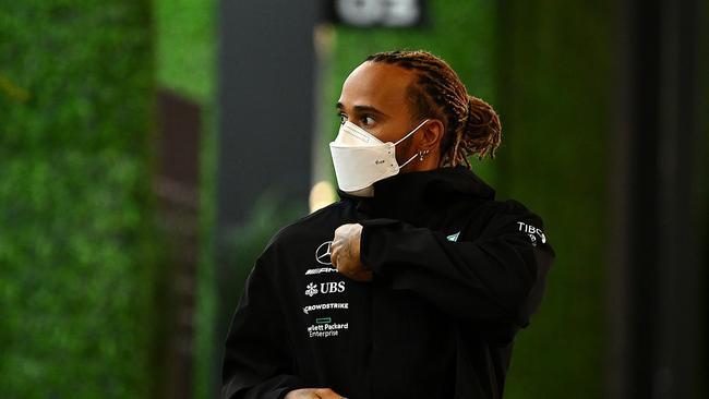 Lewis Hamilton of Great Britain and Mercedes leaves the paddock