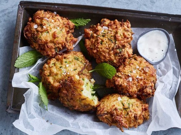 Speedy zucchini and haloumi fritters.