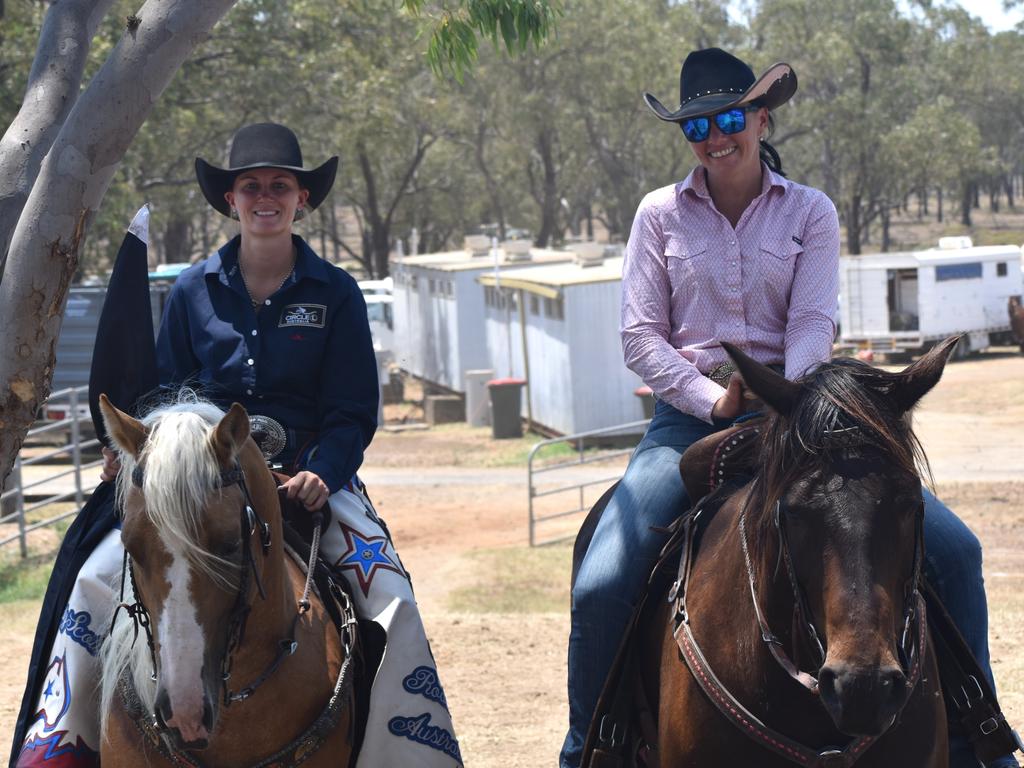 Rockhampton's Amber Patterson and Gympie's Amy Eckford at the APRA National Finals Rodeo at CQLX Gracemere on November 9, 2024.