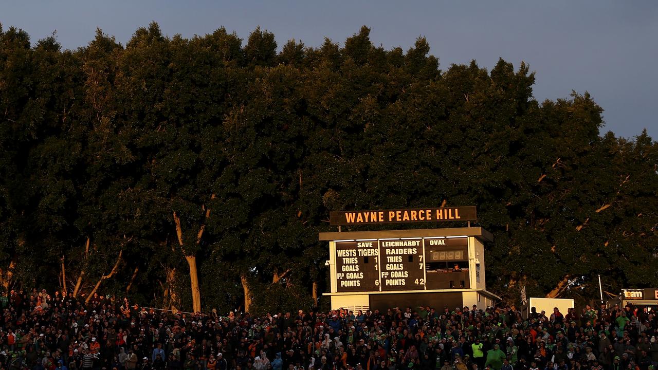 A 42-0 scoreline is posted on the famous Leichhardt Oval scoreboard at halftime. Picture: Mark Kolbe/Getty Images